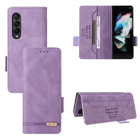 Funda de Cuero Cartera con Soporte Carcasa L08Z para Samsung Galaxy Z Fold3 5G Morado