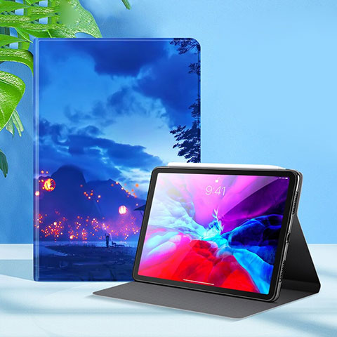 Funda de Cuero Cartera con Soporte Carcasa L09 para Apple iPad Pro 12.9 (2020) Azul