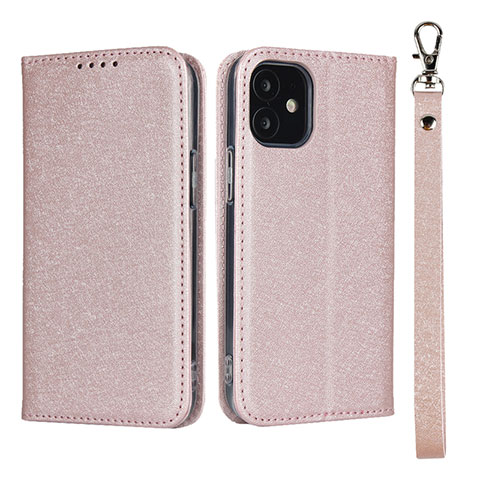 Funda de Cuero Cartera con Soporte Carcasa L09 para Apple iPhone 12 Mini Oro Rosa