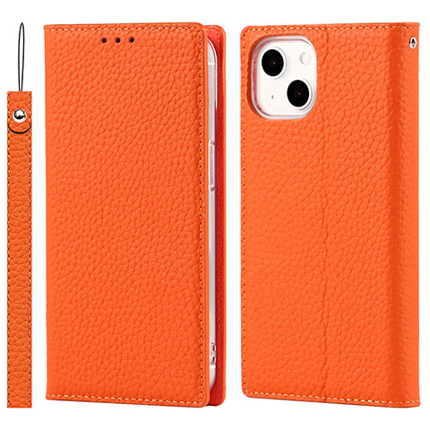 Funda de Cuero Cartera con Soporte Carcasa L09 para Apple iPhone 13 Mini Naranja