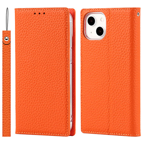 Funda de Cuero Cartera con Soporte Carcasa L09 para Apple iPhone 15 Naranja