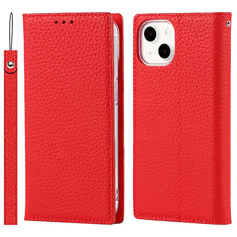 Funda de Cuero Cartera con Soporte Carcasa L09 para Apple iPhone 15 Rojo