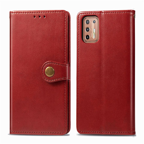 Funda de Cuero Cartera con Soporte Carcasa L09 para Motorola Moto G9 Plus Rojo