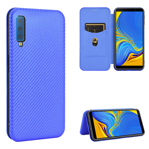 Funda de Cuero Cartera con Soporte Carcasa L09Z para Samsung Galaxy A7 (2018) A750 Azul