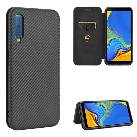 Funda de Cuero Cartera con Soporte Carcasa L09Z para Samsung Galaxy A7 (2018) A750 Negro