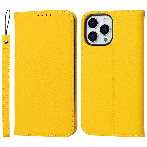 Funda de Cuero Cartera con Soporte Carcasa L10 para Apple iPhone 14 Pro Max Amarillo