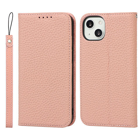 Funda de Cuero Cartera con Soporte Carcasa L10 para Apple iPhone 15 Oro Rosa