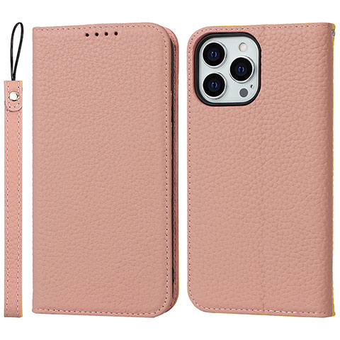 Funda de Cuero Cartera con Soporte Carcasa L10 para Apple iPhone 15 Pro Oro Rosa