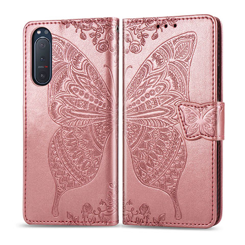 Funda de Cuero Cartera con Soporte Carcasa L10 para Sony Xperia 5 II Oro Rosa