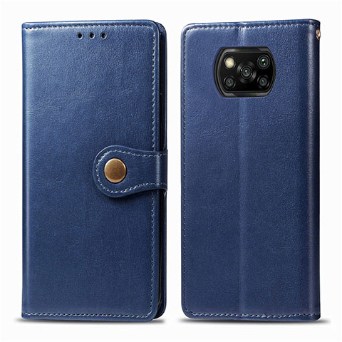 Funda de Cuero Cartera con Soporte Carcasa L10 para Xiaomi Poco X3 Pro Azul