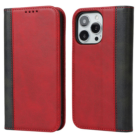 Funda de Cuero Cartera con Soporte Carcasa L12 para Apple iPhone 14 Pro Max Rojo