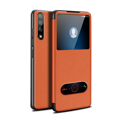 Funda de Cuero Cartera con Soporte Carcasa L12 para Huawei Y8p Naranja