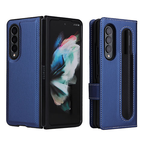 Funda de Cuero Cartera con Soporte Carcasa L15Z para Samsung Galaxy Z Fold4 5G Azul