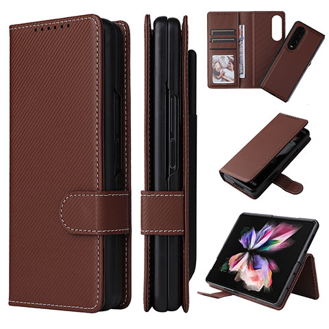 Funda de Cuero Cartera con Soporte Carcasa L17Z para Samsung Galaxy Z Fold3 5G Marron