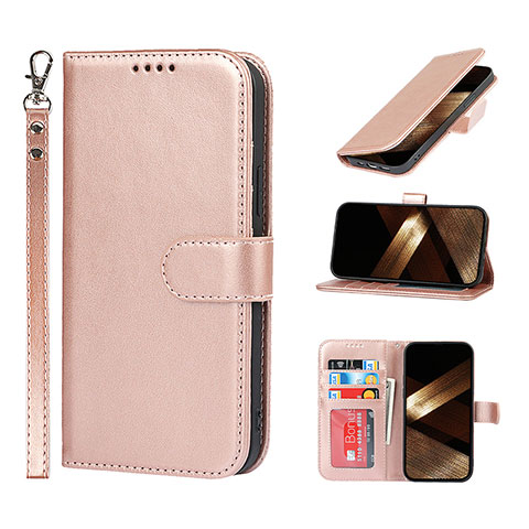 Funda de Cuero Cartera con Soporte Carcasa L19 para Apple iPhone 14 Pro Max Oro Rosa