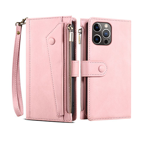 Funda de Cuero Cartera con Soporte Carcasa L20 para Apple iPhone 14 Pro Oro Rosa