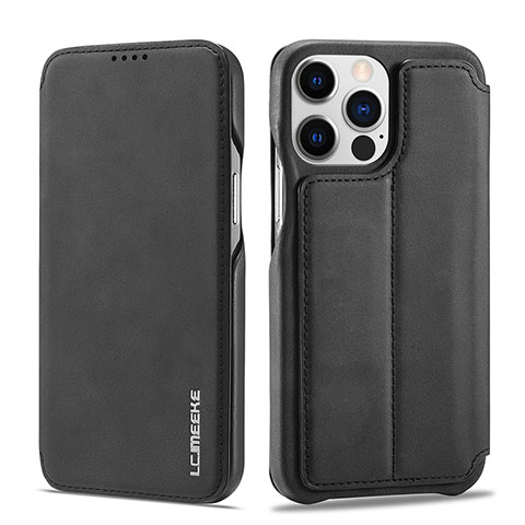 Funda de Cuero Cartera con Soporte Carcasa LC1 para Apple iPhone 14 Pro Max Negro