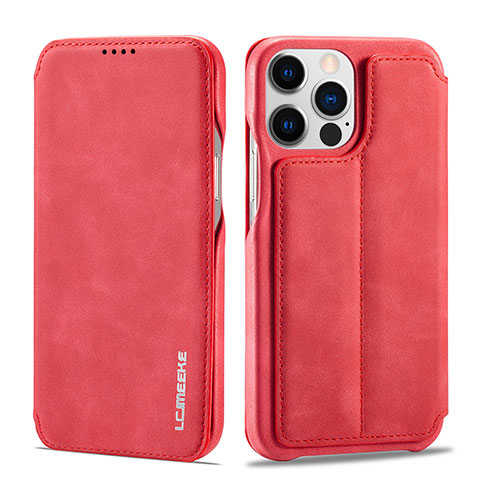 Funda de Cuero Cartera con Soporte Carcasa LC1 para Apple iPhone 14 Pro Max Rojo