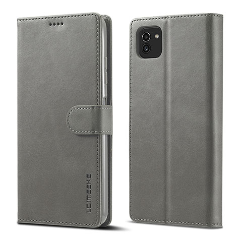 Funda de Cuero Cartera con Soporte Carcasa LC1 para Samsung Galaxy A03 Gris