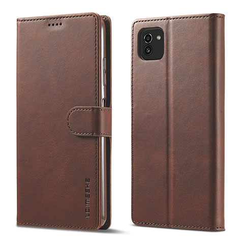 Funda de Cuero Cartera con Soporte Carcasa LC1 para Samsung Galaxy A03 Marron