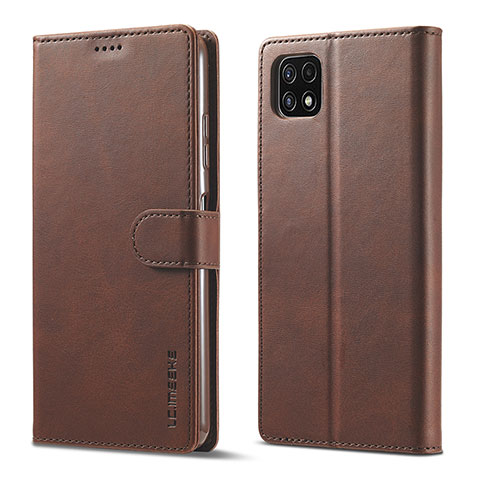 Funda de Cuero Cartera con Soporte Carcasa LC1 para Samsung Galaxy F42 5G Marron