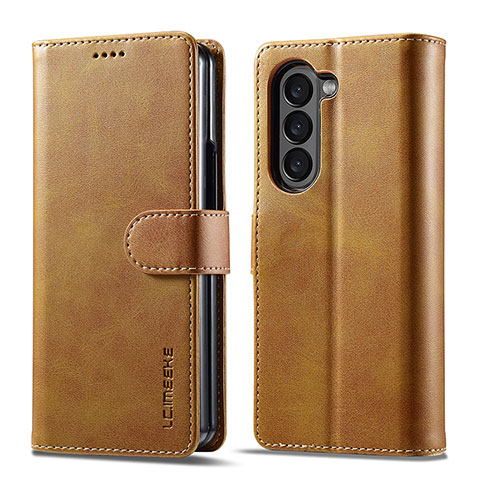 Funda de Cuero Cartera con Soporte Carcasa LC1 para Samsung Galaxy Z Fold5 5G Marron Claro