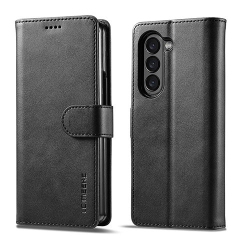 Funda de Cuero Cartera con Soporte Carcasa LC1 para Samsung Galaxy Z Fold5 5G Negro