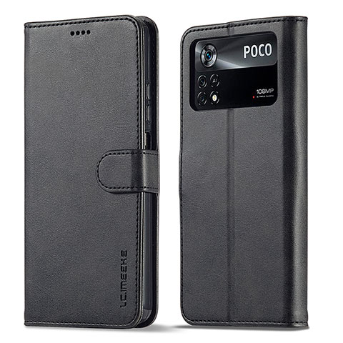 Funda de Cuero Cartera con Soporte Carcasa LC1 para Xiaomi Poco M4 Pro 4G Negro