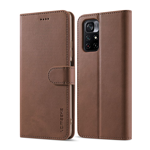 Funda de Cuero Cartera con Soporte Carcasa LC1 para Xiaomi Poco M4 Pro 5G Marron