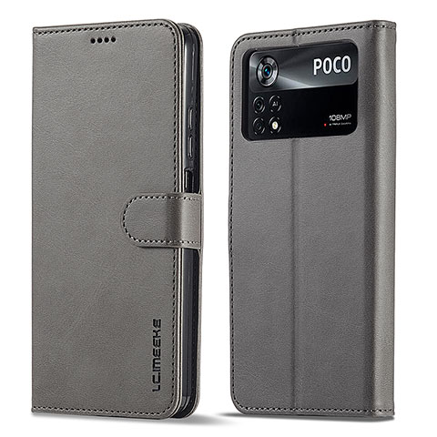 Funda de Cuero Cartera con Soporte Carcasa LC1 para Xiaomi Redmi Note 11E Pro 5G Gris