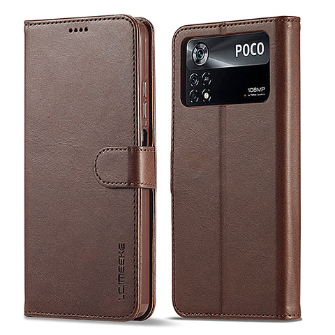 Funda de Cuero Cartera con Soporte Carcasa LC1 para Xiaomi Redmi Note 11E Pro 5G Marron