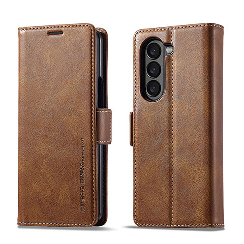 Funda de Cuero Cartera con Soporte Carcasa LC2 para Samsung Galaxy Z Fold5 5G Marron