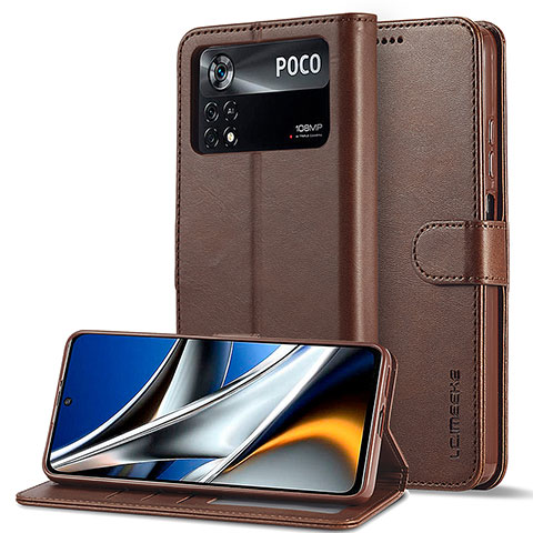 Funda de Cuero Cartera con Soporte Carcasa LC2 para Xiaomi Poco M4 Pro 4G Marron