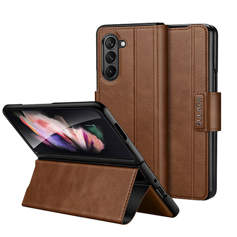 Funda de Cuero Cartera con Soporte Carcasa LD1 para Samsung Galaxy Z Fold5 5G Marron