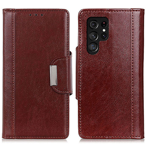 Funda de Cuero Cartera con Soporte Carcasa M01L para Samsung Galaxy S22 Ultra 5G Marron