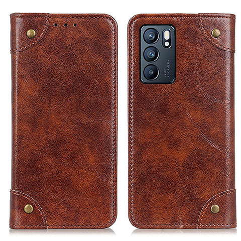 Funda de Cuero Cartera con Soporte Carcasa M04L para Oppo Reno6 5G Marron