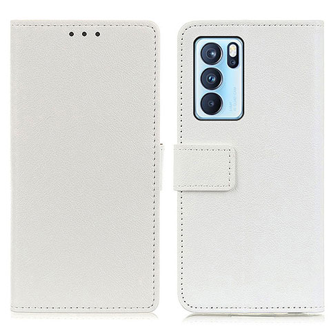 Funda de Cuero Cartera con Soporte Carcasa M08L para Oppo Reno6 Pro 5G India Blanco