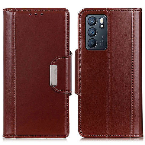 Funda de Cuero Cartera con Soporte Carcasa M13L para Oppo Reno6 5G Marron