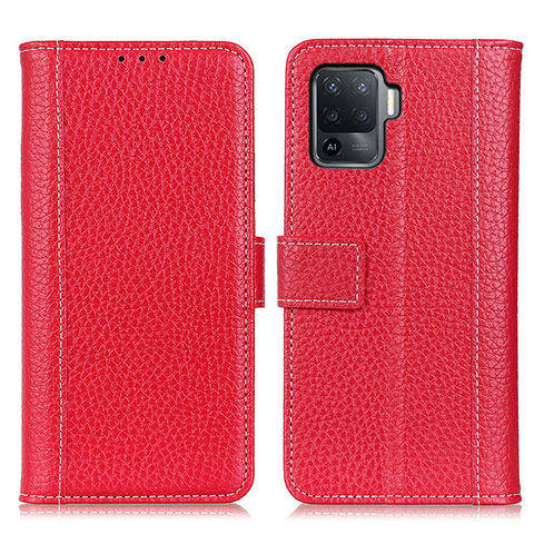 Funda de Cuero Cartera con Soporte Carcasa M14L para Oppo Reno5 F Rojo