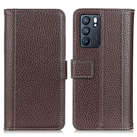 Funda de Cuero Cartera con Soporte Carcasa M14L para Oppo Reno6 5G Marron