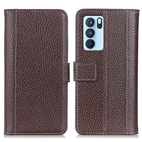 Funda de Cuero Cartera con Soporte Carcasa M14L para Oppo Reno6 Pro 5G India Marron