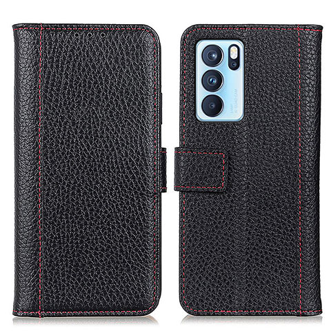 Funda de Cuero Cartera con Soporte Carcasa M14L para Oppo Reno6 Pro 5G India Negro