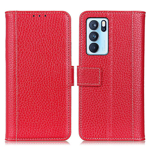 Funda de Cuero Cartera con Soporte Carcasa M14L para Oppo Reno6 Pro 5G India Rojo