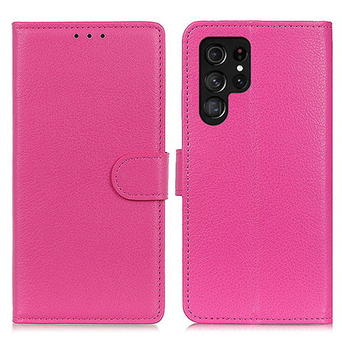 Funda de Cuero Cartera con Soporte Carcasa M18L para Samsung Galaxy S23 Ultra 5G Rosa Roja