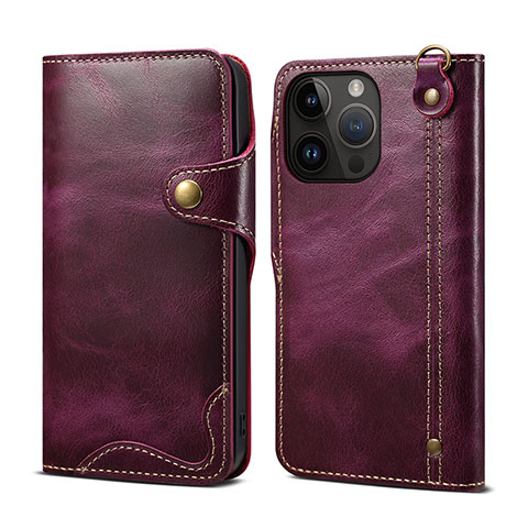 Funda de Cuero Cartera con Soporte Carcasa MT1 para Apple iPhone 16 Pro Morado