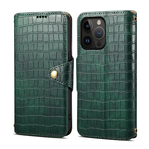 Funda de Cuero Cartera con Soporte Carcasa MT6 para Apple iPhone 15 Pro Verde