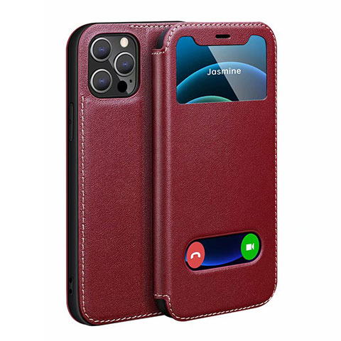 Funda de Cuero Cartera con Soporte Carcasa N01 para Apple iPhone 12 Pro Max Rojo