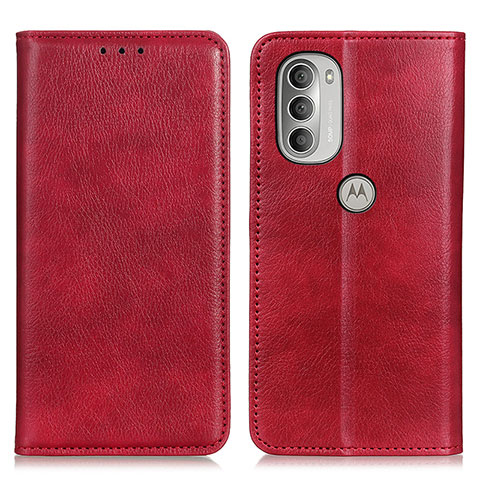 Funda de Cuero Cartera con Soporte Carcasa N01P para Motorola Moto G51 5G Rojo