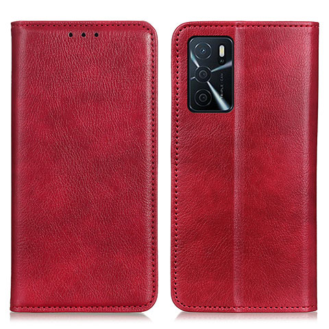 Funda de Cuero Cartera con Soporte Carcasa N01P para Oppo A16 Rojo