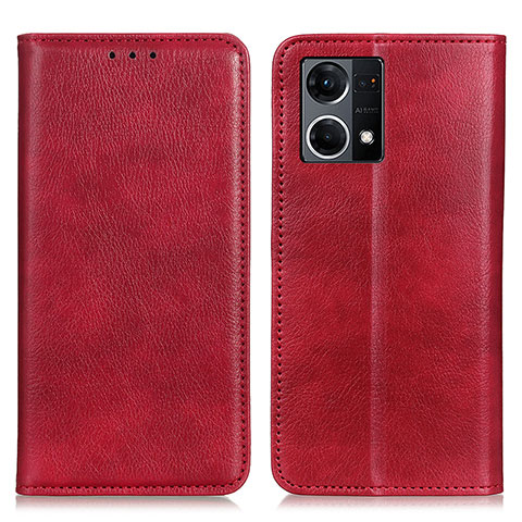 Funda de Cuero Cartera con Soporte Carcasa N01P para Oppo F21 Pro 4G Rojo